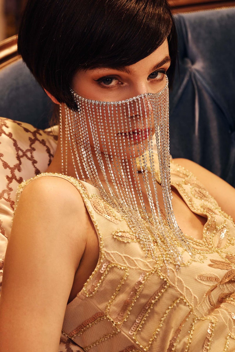 BABEYOND Crystal Rhinestone Fringe Masquerade Mask Chain Costume Headwear Mardi Gras Mask - Image 2